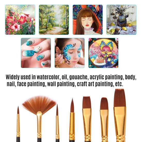 7pcs/set Art Paint Brushes Set Round & Flat & Filbert & Fan Tips Professional Drawing Paintbrushes Nylon Hair Wooden Handle for Watercolor Acrylic Oil Gouache Face Body Painting for Artists Adults Students Beginners 7pcs/set Art Paint Brushes Set Round & Flat & Filbert & Fan Tips Professional Drawing Paintbrushes Nylon Hair Wooden Handle for Watercolor Acrylic Oil Gouache Face Body Painting for Artists Adults Students Beginners