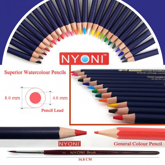 NYONI Professional Watercolor Pencils Set 12/24/36/48/72/100 Colored Pencils Water Soluble Color Pencils with Brush and Metal Box Art Supplies for Children Students Artists Adults for Drawing Sketching Painting Coloring Books NYONI Professional Watercolor Pencils Set 12/24/36/48/72/100 Colored Pencils Water Soluble Color Pencils with Brush and Metal Box Art Supplies for Children Students Artists Adults for Drawing Sketching Painting Coloring Books