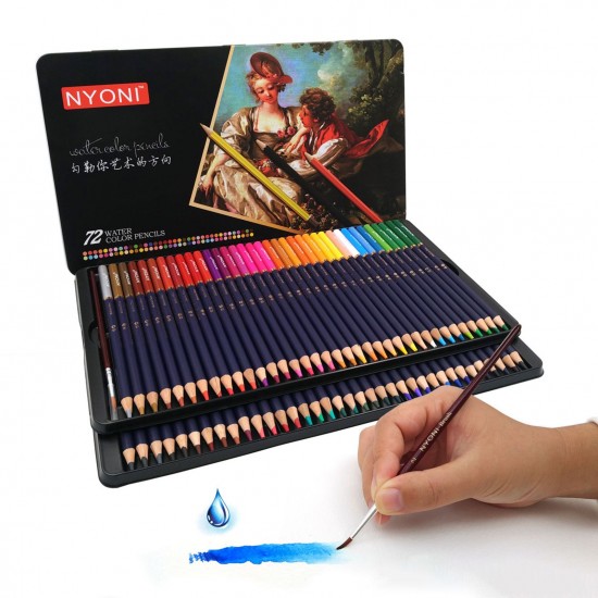NYONI Professional Watercolor Pencils Set 12/24/36/48/72/100 Colored Pencils Water Soluble Color Pencils with Brush and Metal Box Art Supplies for Children Students Artists Adults for Drawing Sketching Painting Coloring Books NYONI Professional Watercolor Pencils Set 12/24/36/48/72/100 Colored Pencils Water Soluble Color Pencils with Brush and Metal Box Art Supplies for Children Students Artists Adults for Drawing Sketching Painting Coloring Books