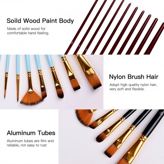 10pcs Paint Brushes Set Kit Artist Paintbrush Multiple Mediums Brushes with Nylon Hair for Artist Acrylic Aquarelle Watercolor Gouache Oil Painting for Great Art Drawing Supplies 10pcs Paint Brushes Set Kit Artist Paintbrush Multiple Mediums Brushes with Nylon Hair for Artist Acrylic Aquarelle Watercolor Gouache Oil Painting for Great Art Drawing Supplies