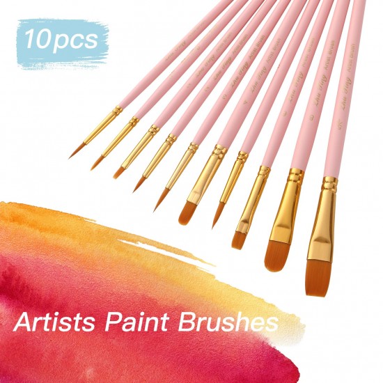 10pcs Professional Artist Paint Brushes Set Nylon Hair Delicate Wooden Handle Paintbrushes Art Supplies Gift for Children Adults Beginners for Acrylic Oil Watercolor Gouache Nail Body Face Miniature Detail Rock Painting 10pcs Professional Artist Paint Brushes Set Nylon Hair Delicate Wooden Handle Paintbrushes Art Supplies Gift for Children Adults Beginners for Acrylic Oil Watercolor Gouache Nail Body Face Miniature Detail Rock Painting