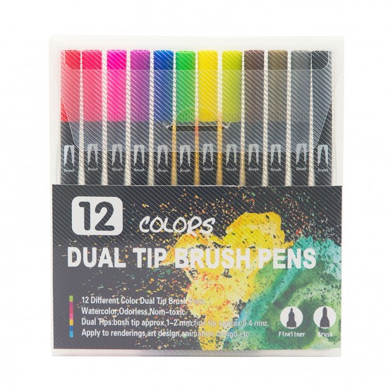 12 Colors Dual Tip Brush Pens Art Markers Set Brush and Fine Tips Colored Pens for Children Adults Artists Drawing Sketching Coloring Calligraphy Hand Lettering Journaling Planner Art Projects 12 Colors Dual Tip Brush Pens Art Markers Set Brush and Fine Tips Colored Pens for Children Adults Artists Drawing Sketching Coloring Calligraphy Hand Lettering Journaling Planner Art Projects