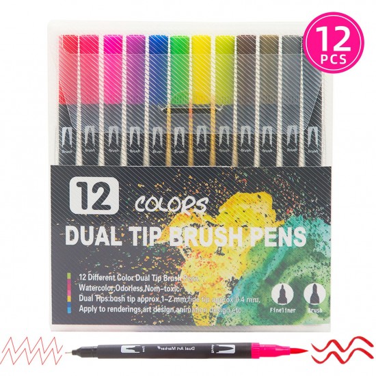 12 Colors Dual Tip Brush Pens Art Markers Set Brush and Fine Tips Colored Pens for Children Adults Artists Drawing Sketching Coloring Calligraphy Hand Lettering Journaling Planner Art Projects 12 Colors Dual Tip Brush Pens Art Markers Set Brush and Fine Tips Colored Pens for Children Adults Artists Drawing Sketching Coloring Calligraphy Hand Lettering Journaling Planner Art Projects