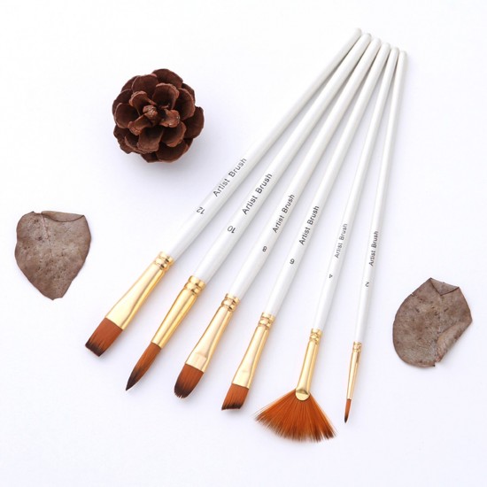 6pcs Pearl White Handle Combined Paint Brushes Set Nylon Hair Wooden Handle Artists Paintbrushes for Acrylic Oil Watercolor Gouache Nail Body Face Rock Drawing Arts Crafts Supplies Painting 6pcs Pearl White Handle Combined Paint Brushes Set Nylon Hair Wooden Handle Artists Paintbrushes for Acrylic Oil Watercolor Gouache Nail Body Face Rock Drawing Arts Crafts Supplies Painting