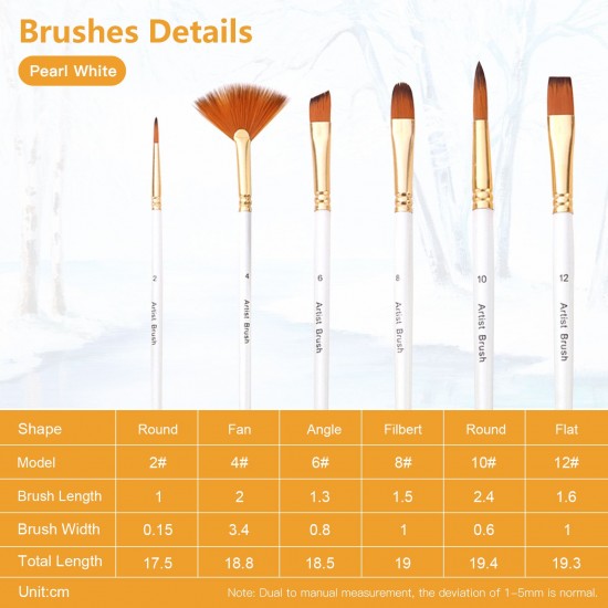 6pcs Pearl White Handle Combined Paint Brushes Set Nylon Hair Wooden Handle Artists Paintbrushes for Acrylic Oil Watercolor Gouache Nail Body Face Rock Drawing Arts Crafts Supplies Painting 6pcs Pearl White Handle Combined Paint Brushes Set Nylon Hair Wooden Handle Artists Paintbrushes for Acrylic Oil Watercolor Gouache Nail Body Face Rock Drawing Arts Crafts Supplies Painting