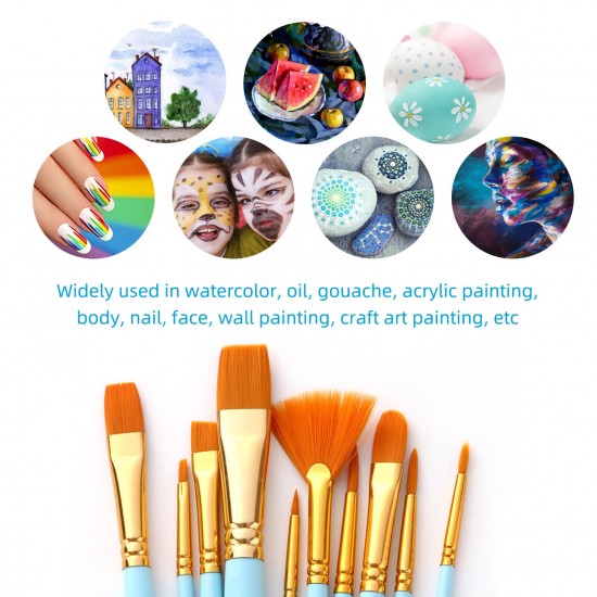 10pcs Watercolor Paint Brushes Set Nylon Hair Artist Paintbrushes with Fan Tip for Acrylic Oil Gouache Nail Body Face Rock Drawing Arts Crafts Supplies Painting 10pcs Watercolor Paint Brushes Set Nylon Hair Artist Paintbrushes with Fan Tip for Acrylic Oil Gouache Nail Body Face Rock Drawing Arts Crafts Supplies Painting