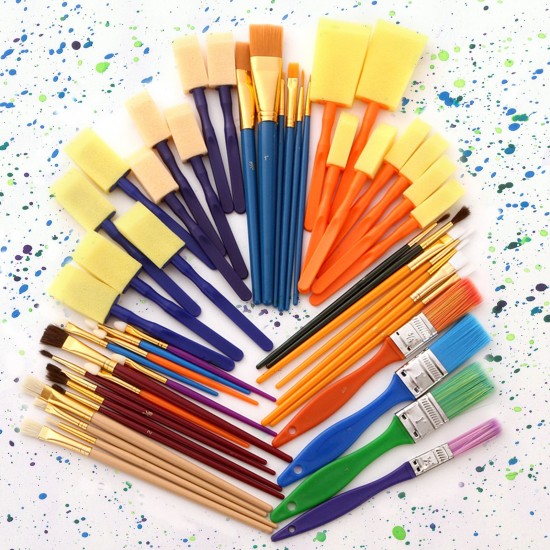 50PCS Paintbrushes All Purpose Washable Paint Brushes Set Artist Variety Value Pack Sponge Painting Brush Set Flat Round Angle Foam Tipped 50PCS Paintbrushes All Purpose Washable Paint Brushes Set Artist Variety Value Pack Sponge Painting Brush Set Flat Round Angle Foam Tipped