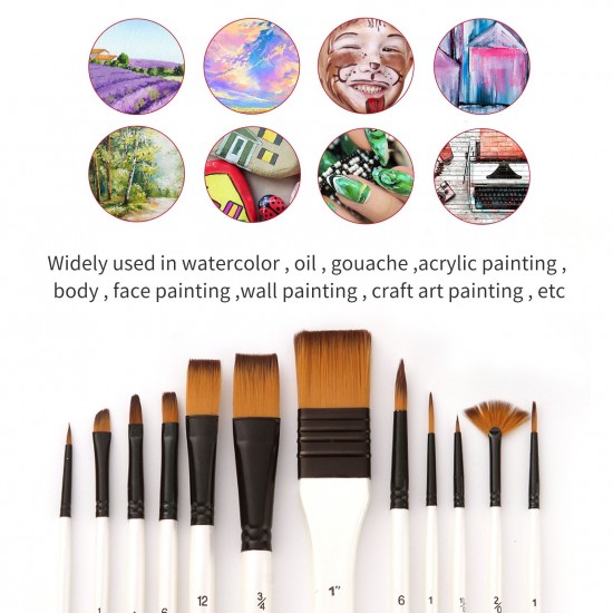 12pcs Professional Artist Paint Brushes Set Bag Pack Nylon Hair Delicate Wooden Handle Paintbrushes Carry Case Art Supplies Gift for Children Adults Beginners for Acrylic Oil Watercolor Gouache Nail Body Face Miniature Detail Rock Painting 12pcs Professional Artist Paint Brushes Set Bag Pack Nylon Hair Delicate Wooden Handle Paintbrushes Carry Case Art Supplies Gift for Children Adults Beginners for Acrylic Oil Watercolor Gouache Nail Body Face Miniature Detail Rock Painting