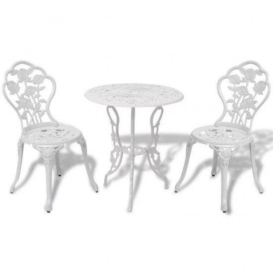 3 Piece Bistro Set Cast Aluminium White 3 Piece Bistro Set Cast Aluminium White