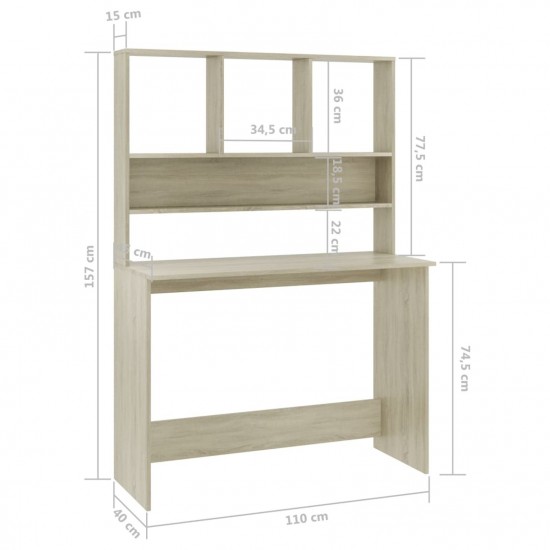Desk with Shelves Sonoma Oak 110x45x157 cm Chipboard Desk with Shelves Sonoma Oak 110x45x157 cm Chipboard
