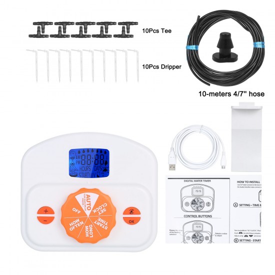 Automatic Drip Irrigation Emitter System Controller Batter-powered/USB-powered Programmable Watering Water Timer for Gardening Pot Plants Flowers with 10-meters 4/7 Automatic Drip Irrigation Emitter System Controller Batter-powered/USB-powered Programmable Watering Water Timer for Gardening Pot Plants Flowers with 10-meters 4/7