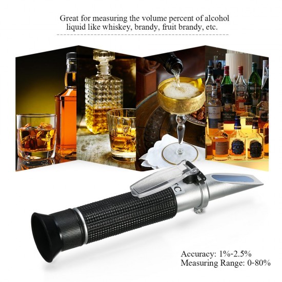 Portable Handheld ATC Alcohol Refractometer Liquor Volume Percent Tester with 0-80% Measuring Range Portable Handheld ATC Alcohol Refractometer Liquor Volume Percent Tester with 0-80% Measuring Range