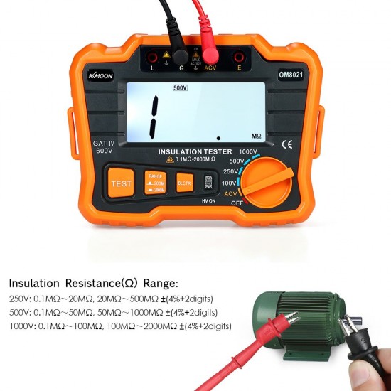 KKmoon Insulation Resistance Tester DCV ACV Meter 1000V Ground Megger Megohmmeter MegOhm Voltmeter w/LCD Backlight Display KKmoon Insulation Resistance Tester DCV ACV Meter 1000V Ground Megger Megohmmeter MegOhm Voltmeter w/LCD Backlight Display