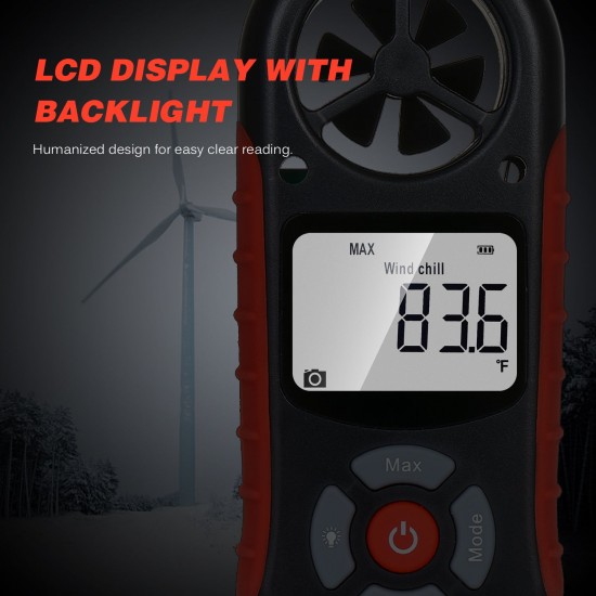 8 in 1 Handheld Digital Anemometer Wind Speed/Wind Chill/Temperature/Humidity/Heat Index/Dew Point/Barometric Pressure/Altitude Meter Digital Meteorograph with LCD Backlight 8 in 1 Handheld Digital Anemometer Wind Speed/Wind Chill/Temperature/Humidity/Heat Index/Dew Point/Barometric Pressure/Altitude Meter Digital Meteorograph with LCD Backlight