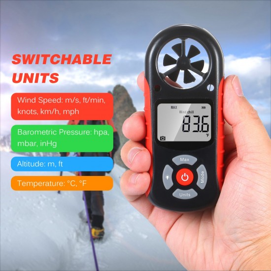 8 in 1 Handheld Digital Anemometer Wind Speed/Wind Chill/Temperature/Humidity/Heat Index/Dew Point/Barometric Pressure/Altitude Meter Digital Meteorograph with LCD Backlight 8 in 1 Handheld Digital Anemometer Wind Speed/Wind Chill/Temperature/Humidity/Heat Index/Dew Point/Barometric Pressure/Altitude Meter Digital Meteorograph with LCD Backlight