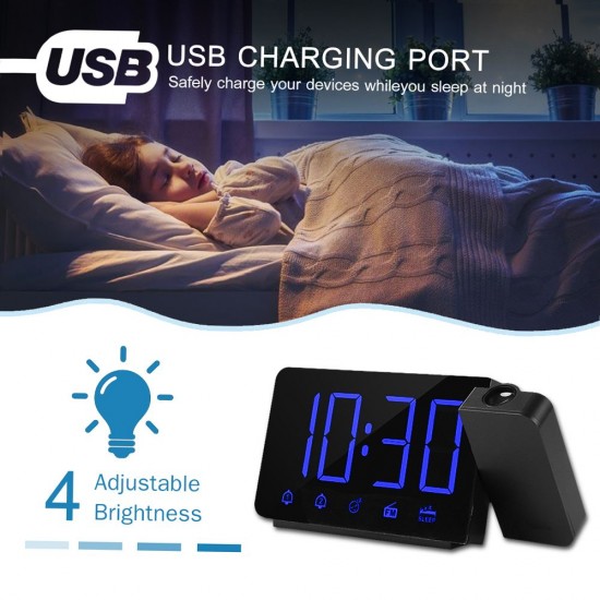 Projection Alarm Clock 180°Projector with FM Radio Snooze Function 4 Dimmer Dual Alarm USB Charging Digital Clock 12H/24H for Bedrooms Projection Alarm Clock 180°Projector with FM Radio Snooze Function 4 Dimmer Dual Alarm USB Charging Digital Clock 12H/24H for Bedrooms