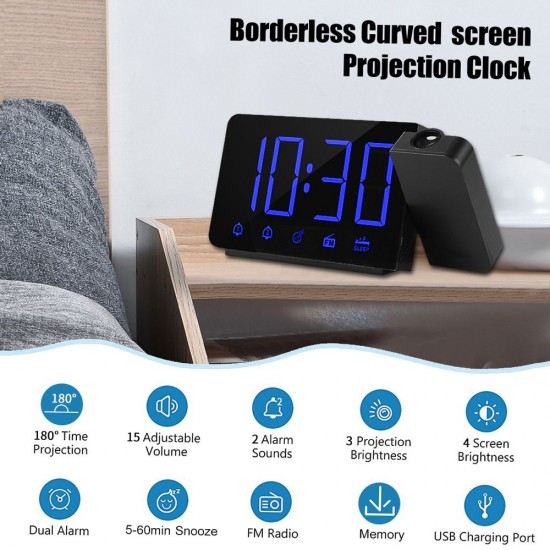 Projection Alarm Clock 180°Projector with FM Radio Snooze Function 4 Dimmer Dual Alarm USB Charging Digital Clock 12H/24H for Bedrooms Projection Alarm Clock 180°Projector with FM Radio Snooze Function 4 Dimmer Dual Alarm USB Charging Digital Clock 12H/24H for Bedrooms