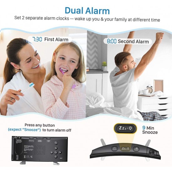 Projection Alarm Clock 180°Projector with FM Radio Snooze Function 4 Dimmer Dual Alarm USB Charging Digital Clock 12H/24H for Bedrooms Projection Alarm Clock 180°Projector with FM Radio Snooze Function 4 Dimmer Dual Alarm USB Charging Digital Clock 12H/24H for Bedrooms