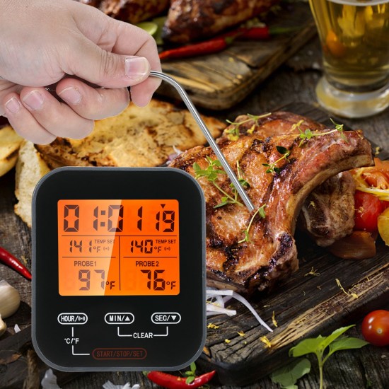 Digital Food Thermometer and Timer Wireless Meat Temperature Probe Thermomter Oven Thermometer for Grill Smoker Barbecue Kitchen Cooking with Dual Probes Digital Food Thermometer and Timer Wireless Meat Temperature Probe Thermomter Oven Thermometer for Grill Smoker Barbecue Kitchen Cooking with Dual Probes