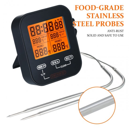 Digital Food Thermometer and Timer Wireless Meat Temperature Probe Thermomter Oven Thermometer for Grill Smoker Barbecue Kitchen Cooking with Dual Probes Digital Food Thermometer and Timer Wireless Meat Temperature Probe Thermomter Oven Thermometer for Grill Smoker Barbecue Kitchen Cooking with Dual Probes