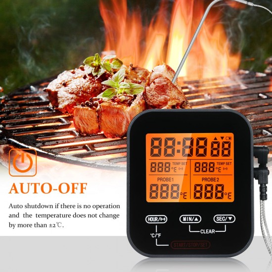 Digital Food Thermometer and Timer Wireless Meat Temperature Probe Thermomter Oven Thermometer for Grill Smoker Barbecue Kitchen Cooking with Dual Probes Digital Food Thermometer and Timer Wireless Meat Temperature Probe Thermomter Oven Thermometer for Grill Smoker Barbecue Kitchen Cooking with Dual Probes