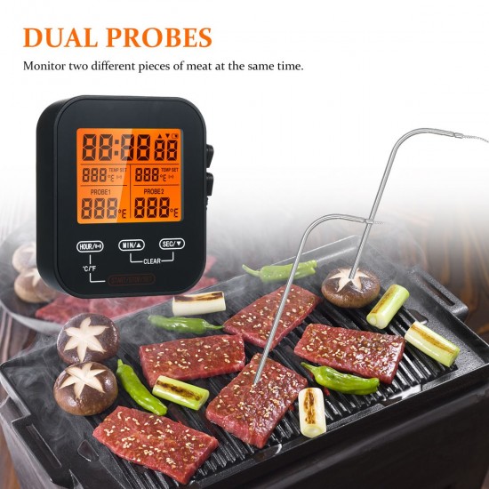 Digital Food Thermometer and Timer Wireless Meat Temperature Probe Thermomter Oven Thermometer for Grill Smoker Barbecue Kitchen Cooking with Dual Probes Digital Food Thermometer and Timer Wireless Meat Temperature Probe Thermomter Oven Thermometer for Grill Smoker Barbecue Kitchen Cooking with Dual Probes