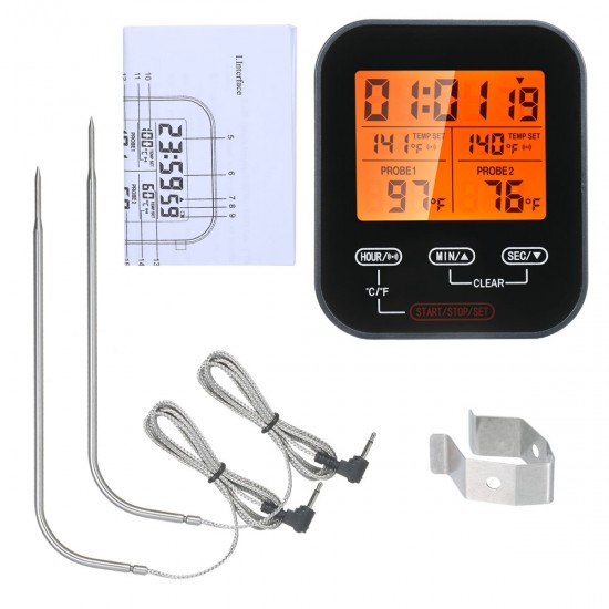 Digital Food Thermometer and Timer Wireless Meat Temperature Probe Thermomter Oven Thermometer for Grill Smoker Barbecue Kitchen Cooking with Dual Probes Digital Food Thermometer and Timer Wireless Meat Temperature Probe Thermomter Oven Thermometer for Grill Smoker Barbecue Kitchen Cooking with Dual Probes
