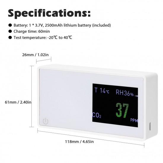 Household Air Quality Detector Multifunctional CO2 Tester with Carbon Dioxide Value Electricity Quantity Temperature Humidity Display Function Household Air Quality Detector Multifunctional CO2 Tester with Carbon Dioxide Value Electricity Quantity Temperature Humidity Display Function