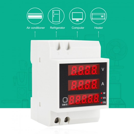 Multi-functional Digital Din Rail Current Voltage Power Ammeter Voltmeter Display Meter AC 80-300V / 100A Multi-functional Digital Din Rail Current Voltage Power Ammeter Voltmeter Display Meter AC 80-300V / 100A