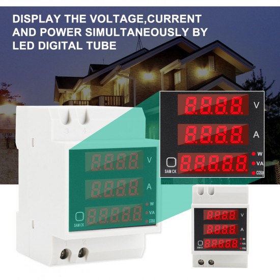 Multi-functional Digital Din Rail Current Voltage Power Ammeter Voltmeter Display Meter AC 80-300V / 100A Multi-functional Digital Din Rail Current Voltage Power Ammeter Voltmeter Display Meter AC 80-300V / 100A