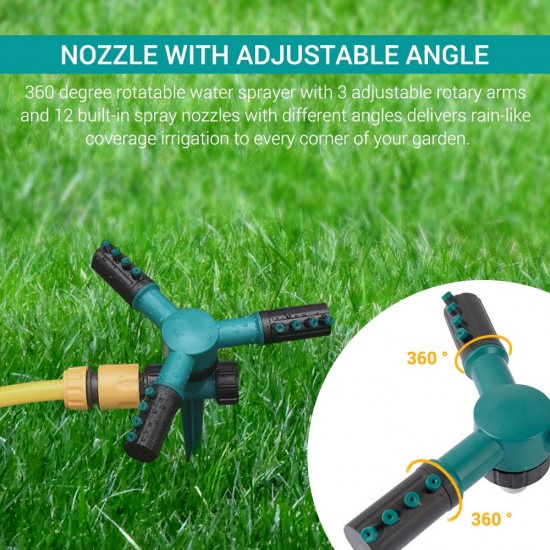 360 Degree Rotating Sprinkler with Three-arm Sprayer and Plastic Ground Plug Irrigation Sprinkler with Adjustable Nozzle Automatic Rotary Sprinkler Irrigation Tool for Watering Garden Lawn 360 Degree Rotating Sprinkler with Three-arm Sprayer and Plastic Ground Plug Irrigation Sprinkler with Adjustable Nozzle Automatic Rotary Sprinkler Irrigation Tool for Watering Garden Lawn