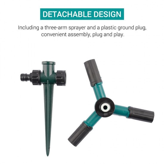 360 Degree Rotating Sprinkler with Three-arm Sprayer and Plastic Ground Plug Irrigation Sprinkler with Adjustable Nozzle Automatic Rotary Sprinkler Irrigation Tool for Watering Garden Lawn 360 Degree Rotating Sprinkler with Three-arm Sprayer and Plastic Ground Plug Irrigation Sprinkler with Adjustable Nozzle Automatic Rotary Sprinkler Irrigation Tool for Watering Garden Lawn
