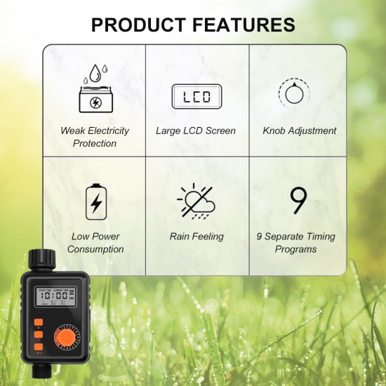 Electronic Irrigation Regulator Automatic Irrigation Timer with Large LCD Screen Waterproof Sprinkler Controller 9 Separate Timing Programs Weak Electricity Protection Rain Sensor Outdoor Garden Watering Device Irrigation Tool Electronic Irrigation Regulator Automatic Irrigation Timer with Large LCD Screen Waterproof Sprinkler Controller 9 Separate Timing Programs Weak Electricity Protection Rain Sensor Outdoor Garden Watering Device Irrigation Tool