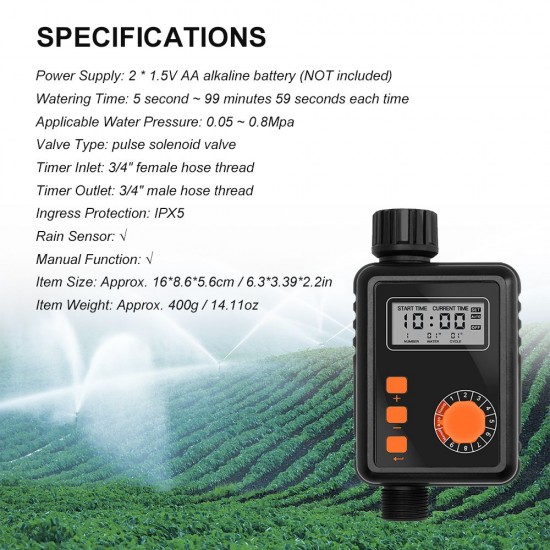 Electronic Irrigation Regulator Automatic Irrigation Timer with Large LCD Screen Waterproof Sprinkler Controller 9 Separate Timing Programs Weak Electricity Protection Rain Sensor Outdoor Garden Watering Device Irrigation Tool Electronic Irrigation Regulator Automatic Irrigation Timer with Large LCD Screen Waterproof Sprinkler Controller 9 Separate Timing Programs Weak Electricity Protection Rain Sensor Outdoor Garden Watering Device Irrigation Tool