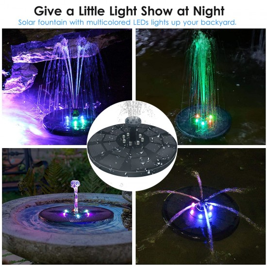 Solar Fountain Pump 3W Solar Powered Outdoor Bird Bath Fountain 7 Spray Patterns Water Pump with Colored LED Lights Battery Backup for Garden Pond Pool Fish Tank Aquarium and Pet Solar Fountain Pump 3W Solar Powered Outdoor Bird Bath Fountain 7 Spray Patterns Water Pump with Colored LED Lights Battery Backup for Garden Pond Pool Fish Tank Aquarium and Pet