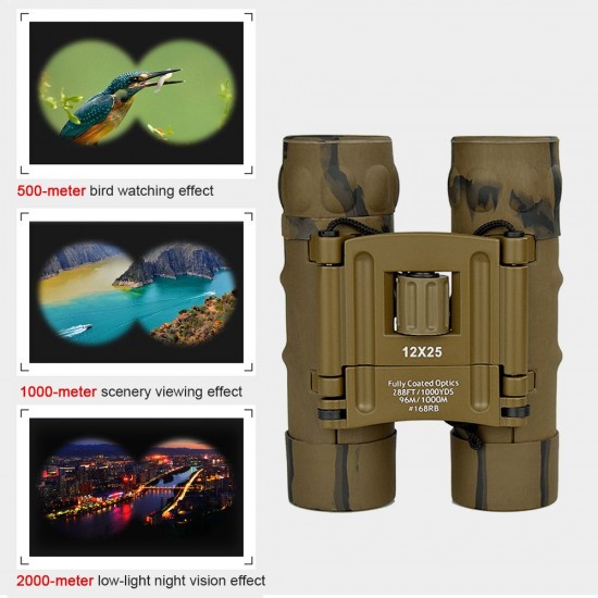 12×25 Binoculars Daily Waterproof Camouflage Telescope BAK4 High Magnification High Definition High Resolution Handheld for Outdoor Traveling Bird Watching Concert Ball Games Events 12×25 Binoculars Daily Waterproof Camouflage Telescope BAK4 High Magnification High Definition High Resolution Handheld for Outdoor Traveling Bird Watching Concert Ball Games Events