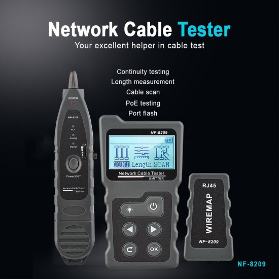 Multi-functional LCD Network Cable Tester Wire Tracker PoE Checker Inline PoE Voltage and Current Tester with Cable Tester with Illuminate Function Multi-functional LCD Network Cable Tester Wire Tracker PoE Checker Inline PoE Voltage and Current Tester with Cable Tester with Illuminate Function