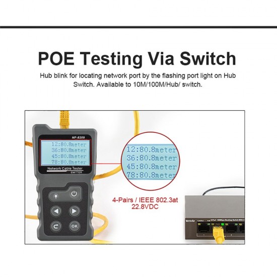 Multi-functional LCD Network Cable Tester Wire Tracker PoE Checker Inline PoE Voltage and Current Tester with Cable Tester with Illuminate Function Multi-functional LCD Network Cable Tester Wire Tracker PoE Checker Inline PoE Voltage and Current Tester with Cable Tester with Illuminate Function