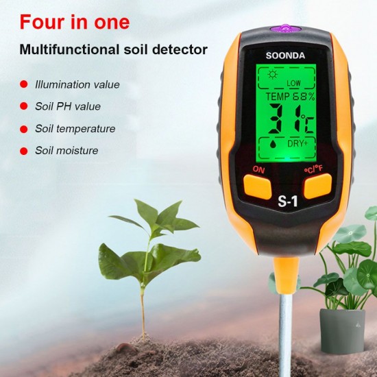4-in-1 Soil Tester Multifunctional Soil Detector Moisture Meter pH Meter Temperature Moisture Sunlight Intensity PH Tester 4-in-1 Soil Tester Multifunctional Soil Detector Moisture Meter pH Meter Temperature Moisture Sunlight Intensity PH Tester