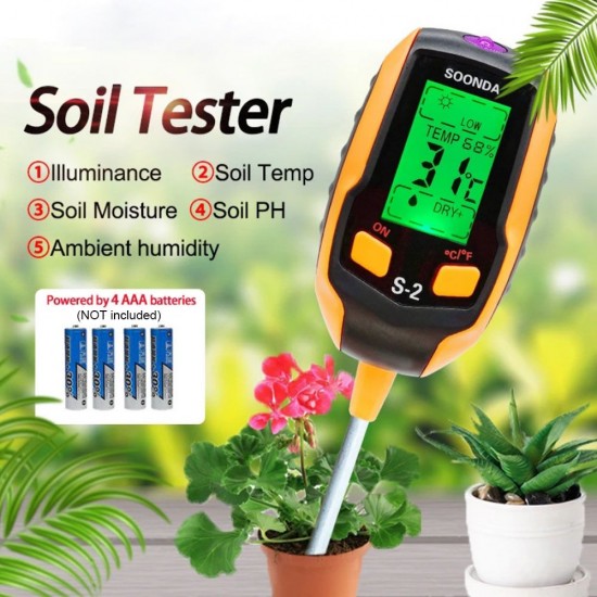 5-in-1 Soil Tester Multifunctional Soil Detector Moisture Meter pH Meter Temperature Soil/Ambient Moisture Sunlight Intensity pH Tester 5-in-1 Soil Tester Multifunctional Soil Detector Moisture Meter pH Meter Temperature Soil/Ambient Moisture Sunlight Intensity pH Tester