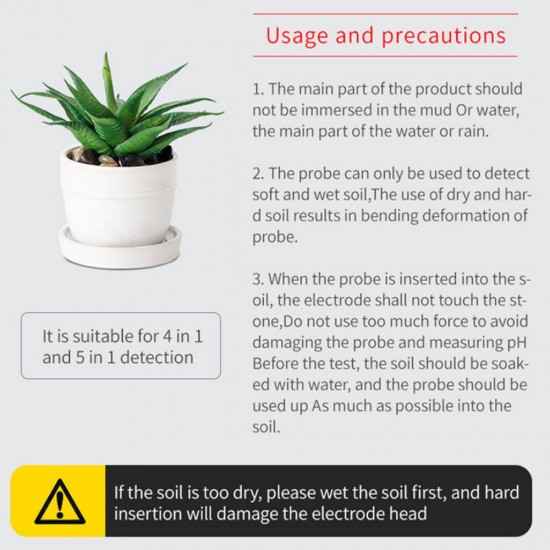 5-in-1 Soil Tester Multifunctional Soil Detector Moisture Meter pH Meter Temperature Soil/Ambient Moisture Sunlight Intensity pH Tester 5-in-1 Soil Tester Multifunctional Soil Detector Moisture Meter pH Meter Temperature Soil/Ambient Moisture Sunlight Intensity pH Tester