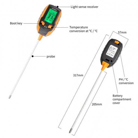 5-in-1 Soil Tester Multifunctional Soil Detector Moisture Meter pH Meter Temperature Soil/Ambient Moisture Sunlight Intensity pH Tester 5-in-1 Soil Tester Multifunctional Soil Detector Moisture Meter pH Meter Temperature Soil/Ambient Moisture Sunlight Intensity pH Tester