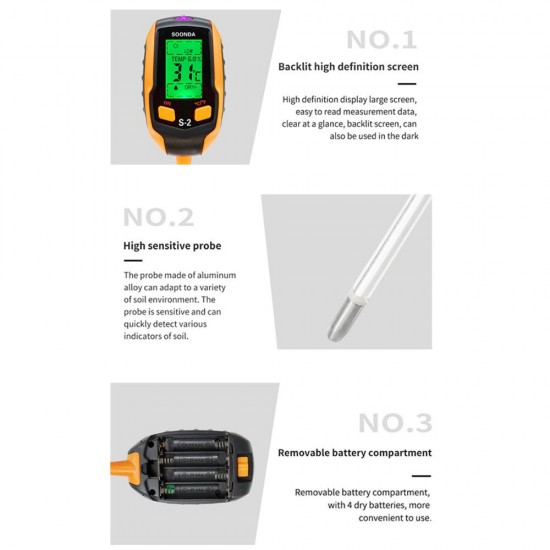 5-in-1 Soil Tester Multifunctional Soil Detector Moisture Meter pH Meter Temperature Soil/Ambient Moisture Sunlight Intensity pH Tester 5-in-1 Soil Tester Multifunctional Soil Detector Moisture Meter pH Meter Temperature Soil/Ambient Moisture Sunlight Intensity pH Tester