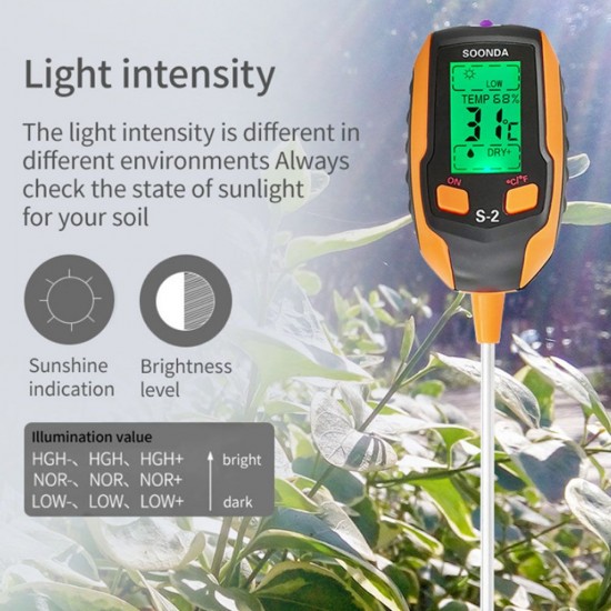 5-in-1 Soil Tester Multifunctional Soil Detector Moisture Meter pH Meter Temperature Soil/Ambient Moisture Sunlight Intensity pH Tester 5-in-1 Soil Tester Multifunctional Soil Detector Moisture Meter pH Meter Temperature Soil/Ambient Moisture Sunlight Intensity pH Tester