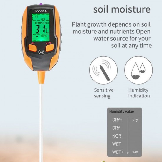 5-in-1 Soil Tester Multifunctional Soil Detector Moisture Meter pH Meter Temperature Soil/Ambient Moisture Sunlight Intensity pH Tester 5-in-1 Soil Tester Multifunctional Soil Detector Moisture Meter pH Meter Temperature Soil/Ambient Moisture Sunlight Intensity pH Tester
