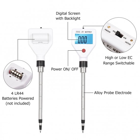 Soil EC Meter Digital Soil Tester with Backlight Screen Portable Soil Salinity Tester for Greenhouse Garden Farm Orchard Soil EC Meter Digital Soil Tester with Backlight Screen Portable Soil Salinity Tester for Greenhouse Garden Farm Orchard