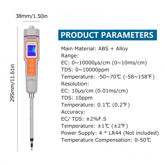 Soil Tester 3 in 1 Multifunction EC/ TDS/ Temperature Digital Soil Test Probe Meter with Backlight Screen Portable Soil Salinity Tester for Greenhouse Garden Farm Orchard Soil Tester 3 in 1 Multifunction EC/ TDS/ Temperature Digital Soil Test Probe Meter with Backlight Screen Portable Soil Salinity Tester for Greenhouse Garden Farm Orchard