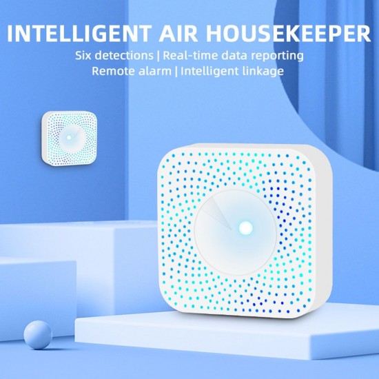 Tuya WiFi Intelligent Air Housekeeper 6-in-1 Air Quality Monitor PM2.5/Formaldehyde/TVOC/CO2/Temperature/Humidity Detector for Home Office Tuya WiFi Intelligent Air Housekeeper 6-in-1 Air Quality Monitor PM2.5/Formaldehyde/TVOC/CO2/Temperature/Humidity Detector for Home Office