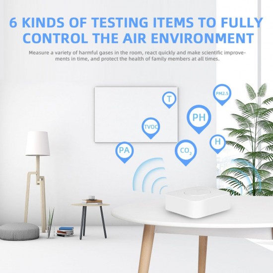 Tuya WiFi Intelligent Air Housekeeper 6-in-1 Air Quality Monitor PM2.5/Formaldehyde/TVOC/CO2/Temperature/Humidity Detector for Home Office Tuya WiFi Intelligent Air Housekeeper 6-in-1 Air Quality Monitor PM2.5/Formaldehyde/TVOC/CO2/Temperature/Humidity Detector for Home Office
