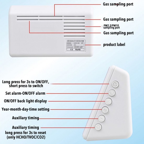 Digital Formaldehyde Detector Hygrothermograph Alarm Clock Carbon Dioxide Tester Air Quality Monitor Gas Analyzer Digital Formaldehyde Detector Hygrothermograph Alarm Clock Carbon Dioxide Tester Air Quality Monitor Gas Analyzer